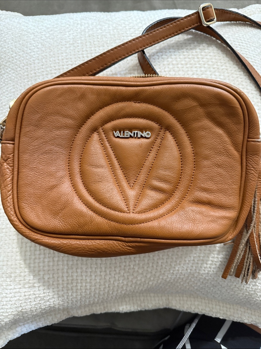 Valentino Tan Leather Crossbody Bag used but clean